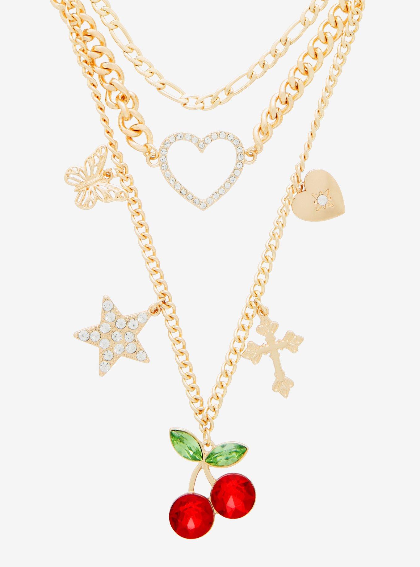 Cherry Heart Charm Layered Necklace, , hi-res