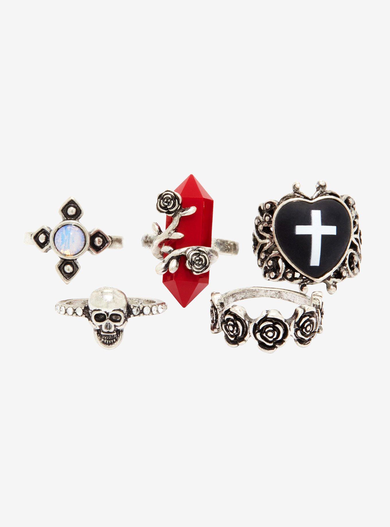 Gothic Rose Cross Ring Set, , hi-res
