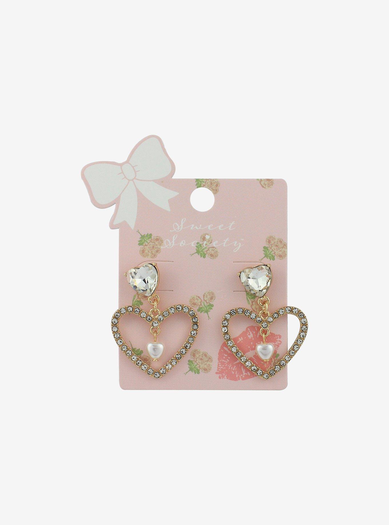 Sweet Society Bling Heart Drop Earrings, , hi-res
