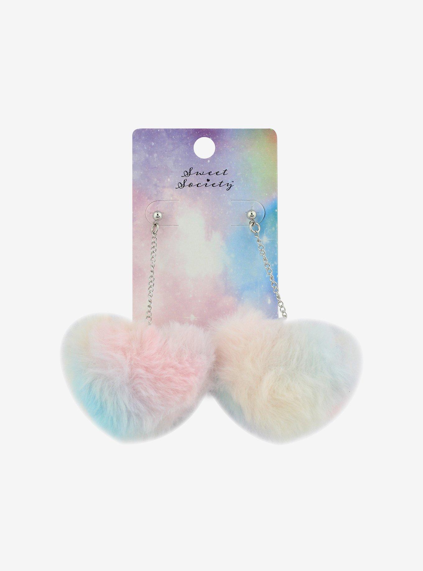 Sweet Society Rainbow Heart Pom Drop Earrings, , hi-res