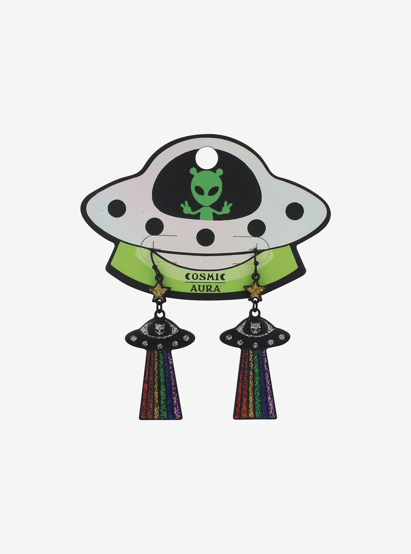 Cosmic Aura Rainbow UFO Drop Earrings, , hi-res