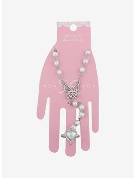Sweet Society Butterfly Pearl Hand Ring Bracelet, , hi-res