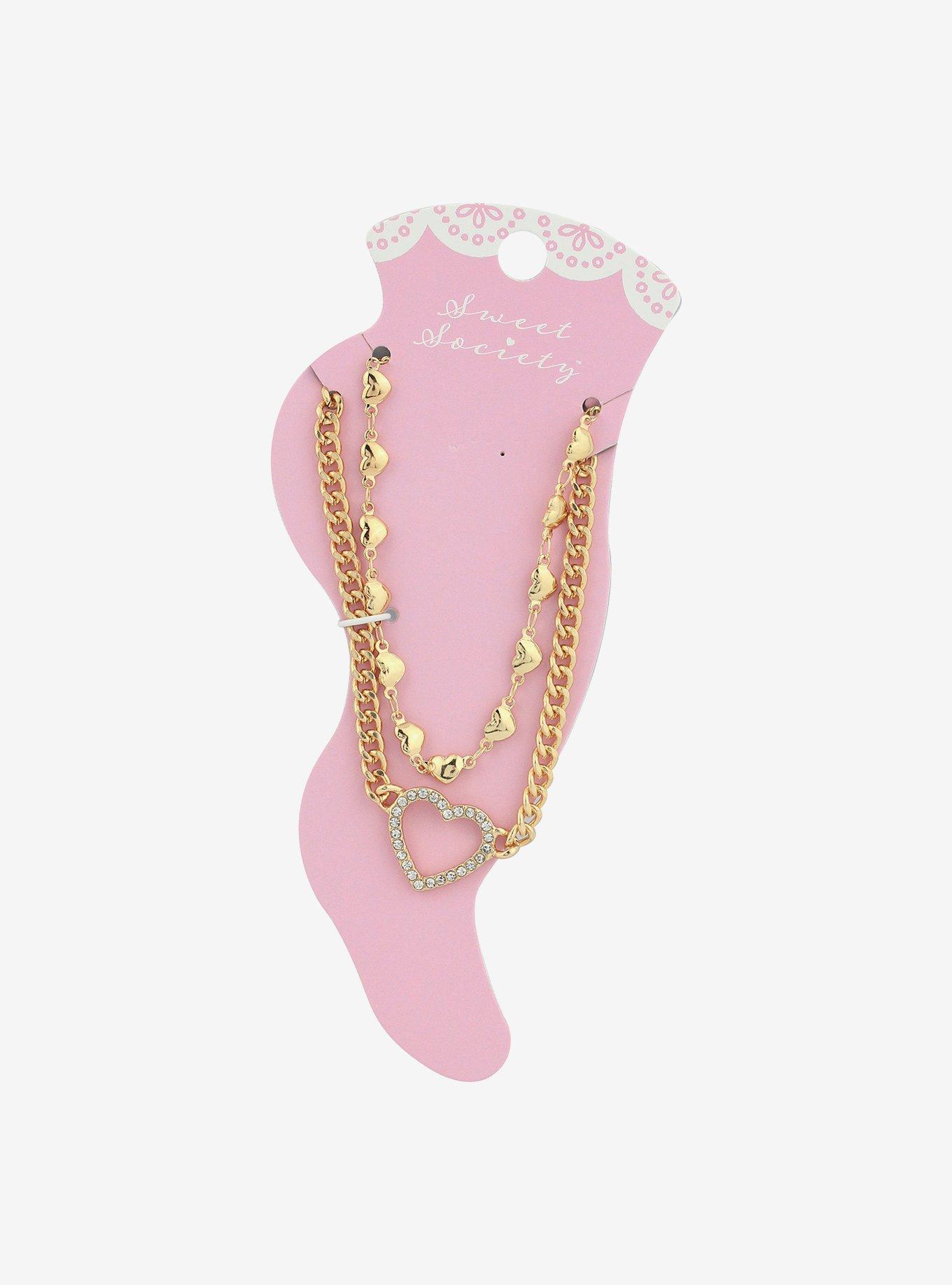 Sweet Society Gold Heart Ankle Bracelet Set, , hi-res