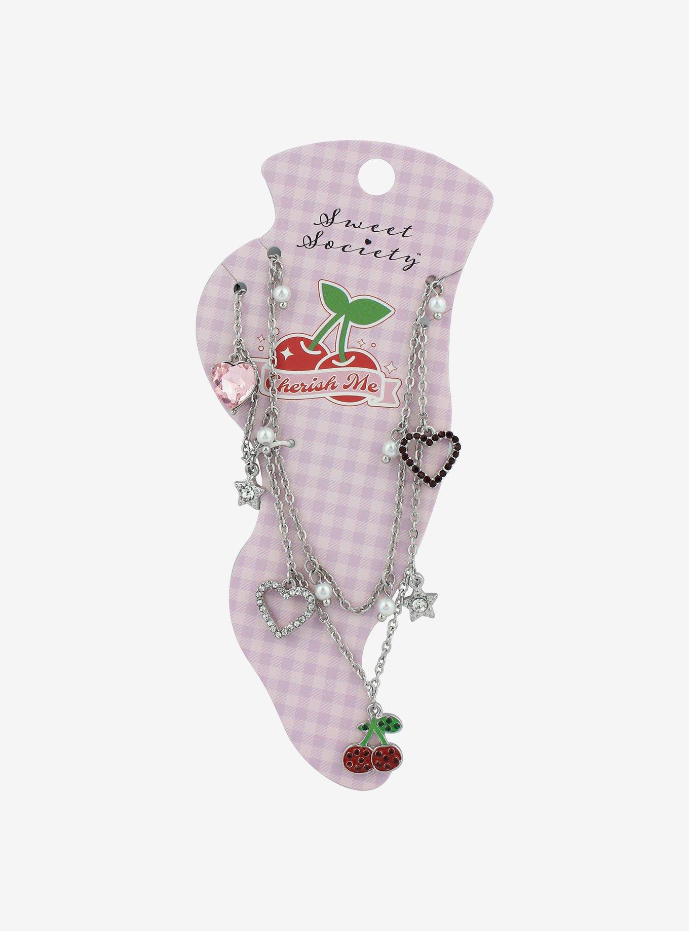Sweet Society Cherry Heart Charm Anklet Set, , hi-res