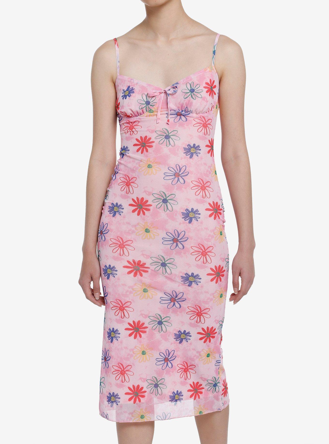 Pink Floral Midi Dress, PINK, hi-res