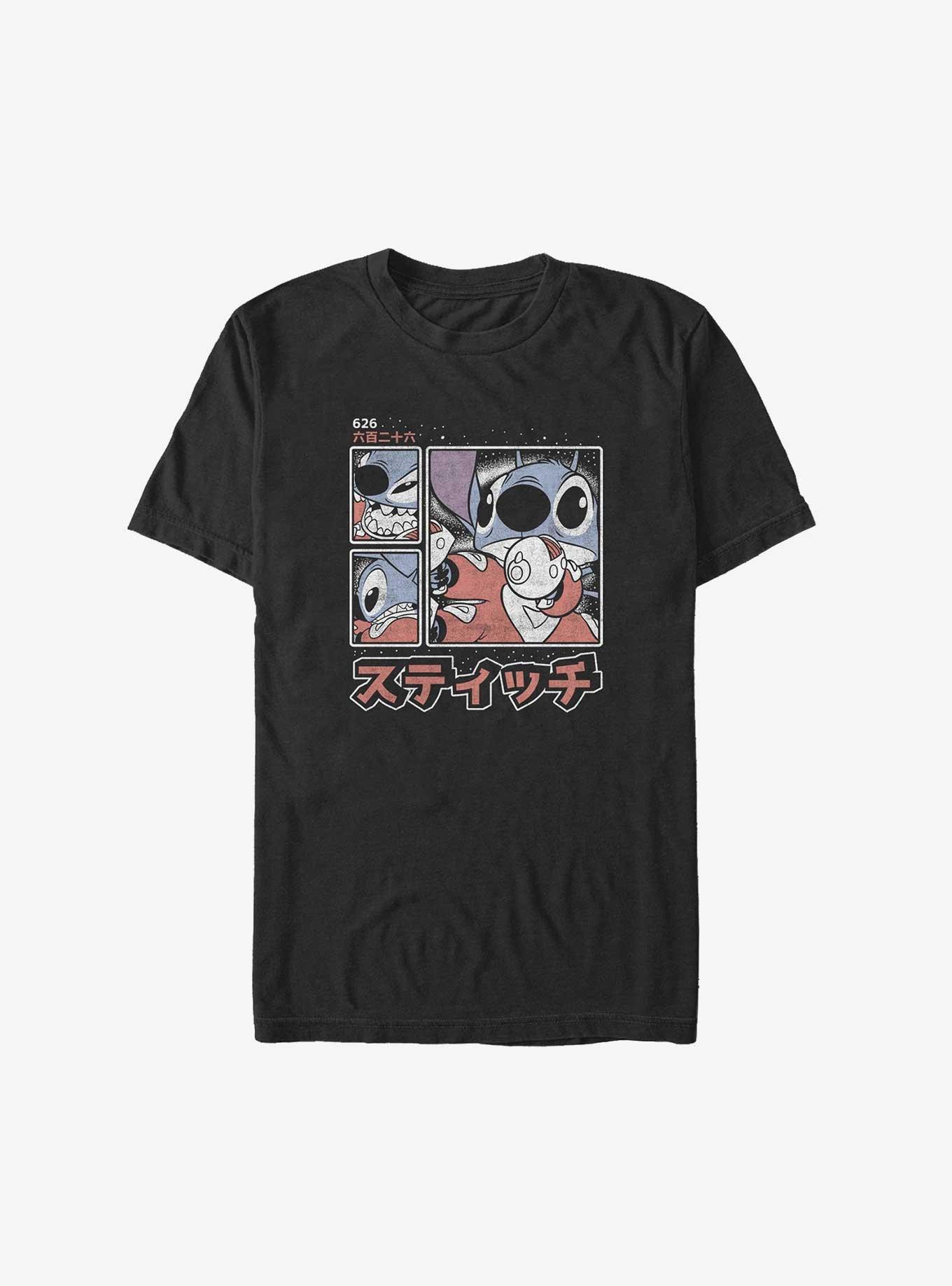 Disney Lilo & Stitch Pew Pew Comic In Japanese Big & Tall T-Shirt, BLACK, hi-res