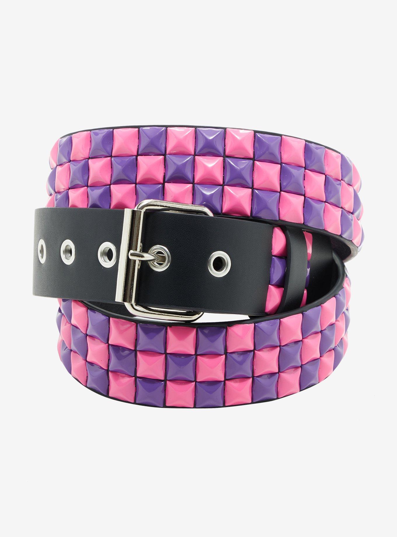 Purple & Pink Pyramid Stud Belt, MULTI, hi-res