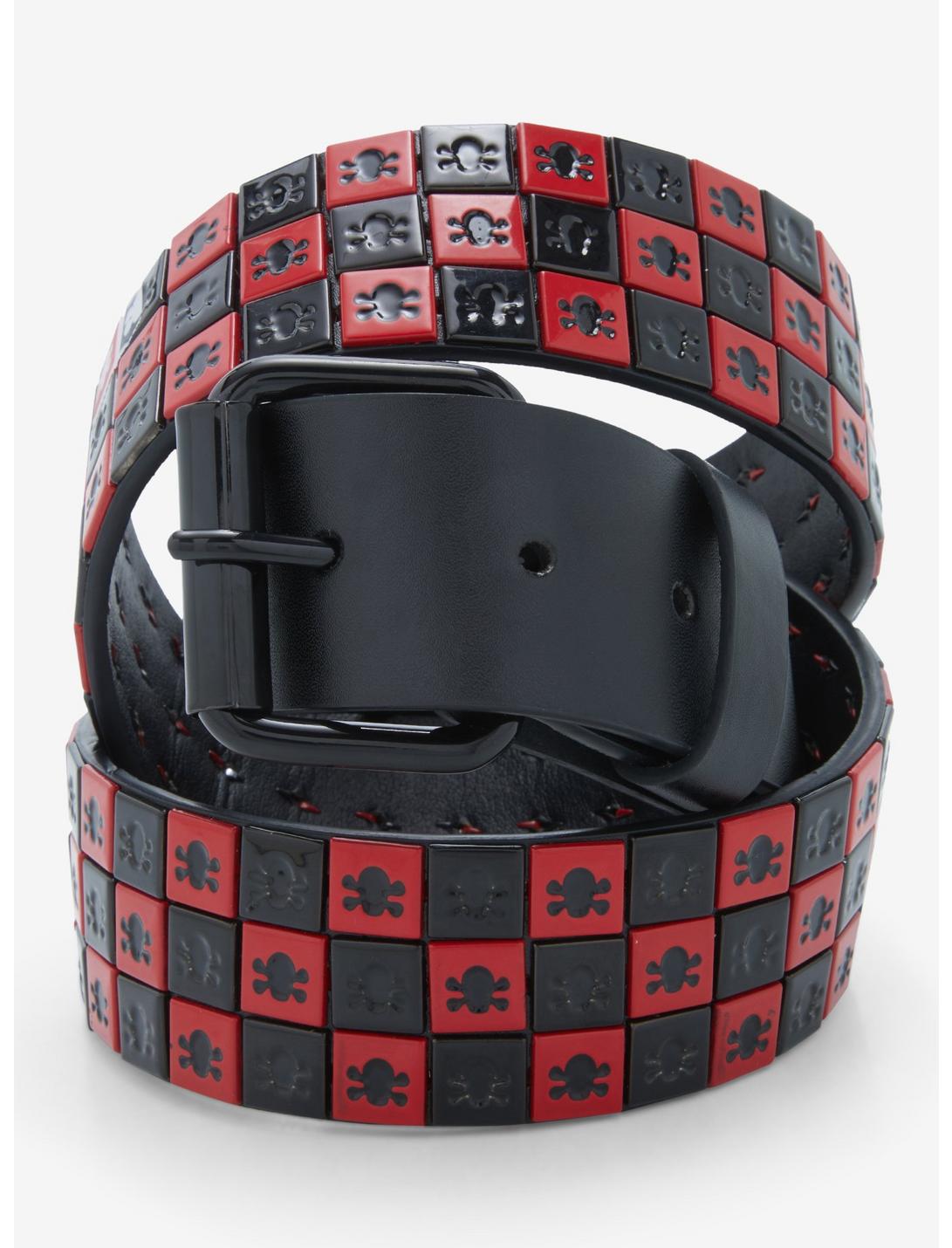 Black & Red Checkered Skull Belt, MULTI, hi-res