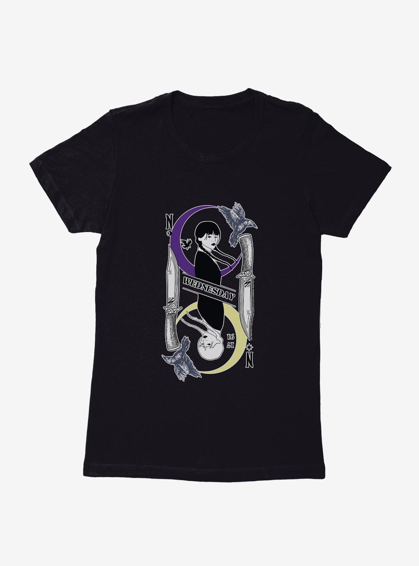 Wednesday Moon And Stars Doppleganger Card Womens T-Shirt
