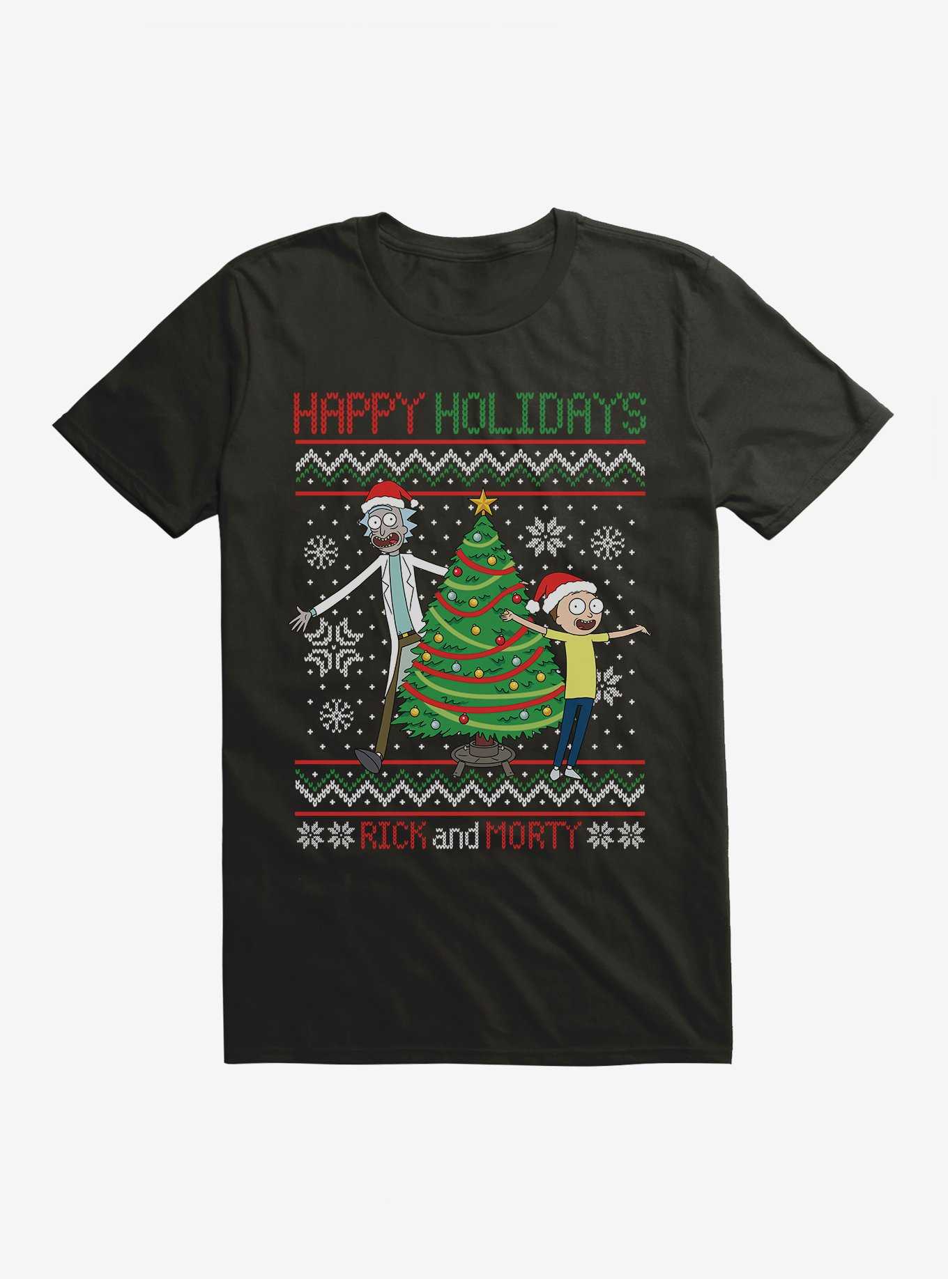 Rick And Morty Happy Holidays Ugly Christmas T-Shirt, , hi-res