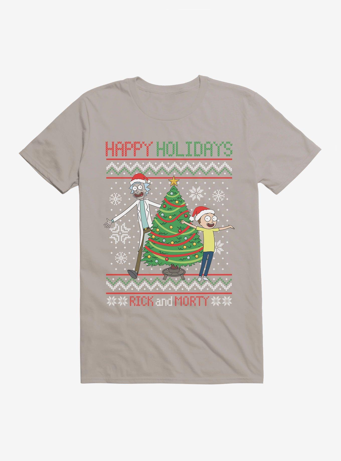 Rick And Morty Happy Holidays Ugly Christmas T-Shirt, LIGHT GREY, hi-res