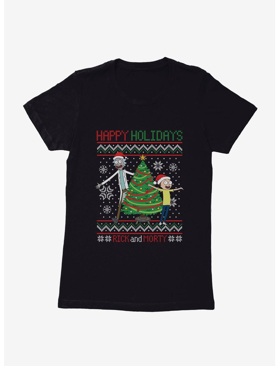 Rick And Morty Happy Holidays Ugly Christmas Womens T-Shirt, , hi-res