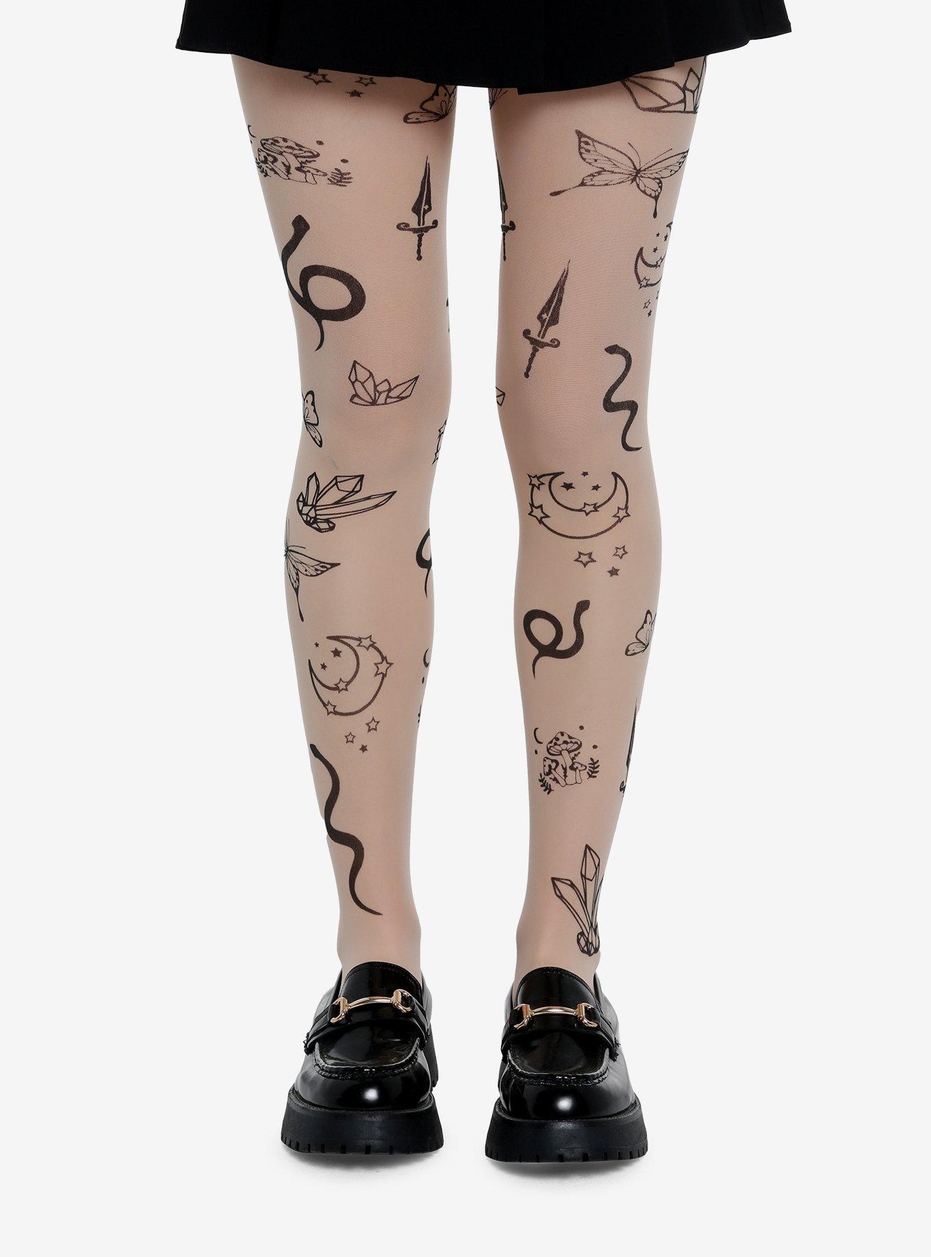 Lion and Watch Tattoo Printed Tights