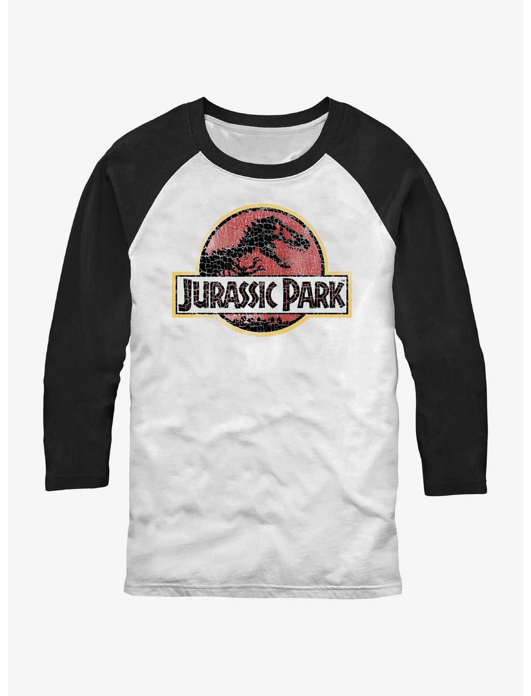 Jurassic Park Cracked Logo Raglan, WHTBLK, hi-res