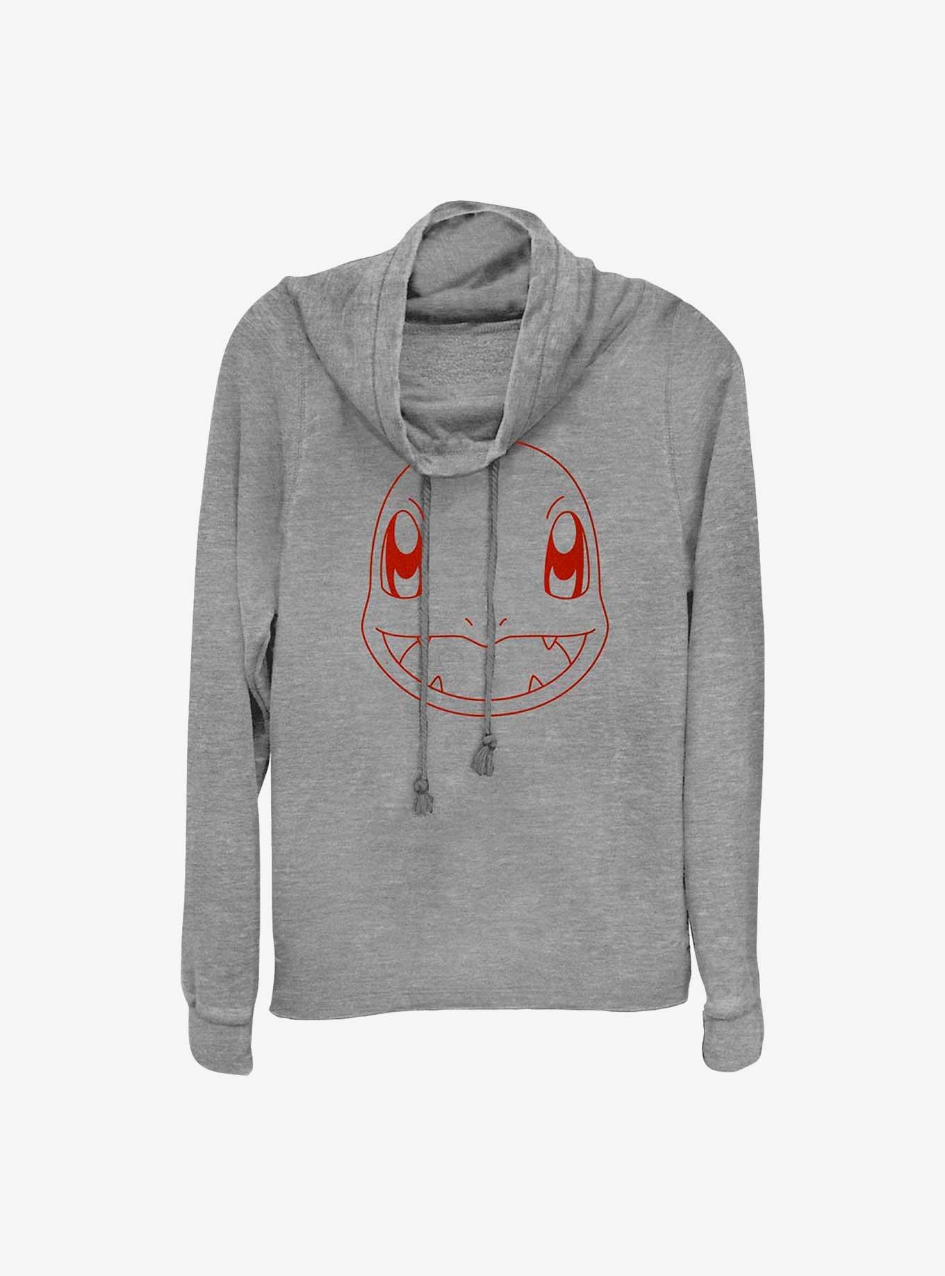 Pokemon Charmander Outline Cowl Neck Long-Sleeve Top, GRAY HTR, hi-res