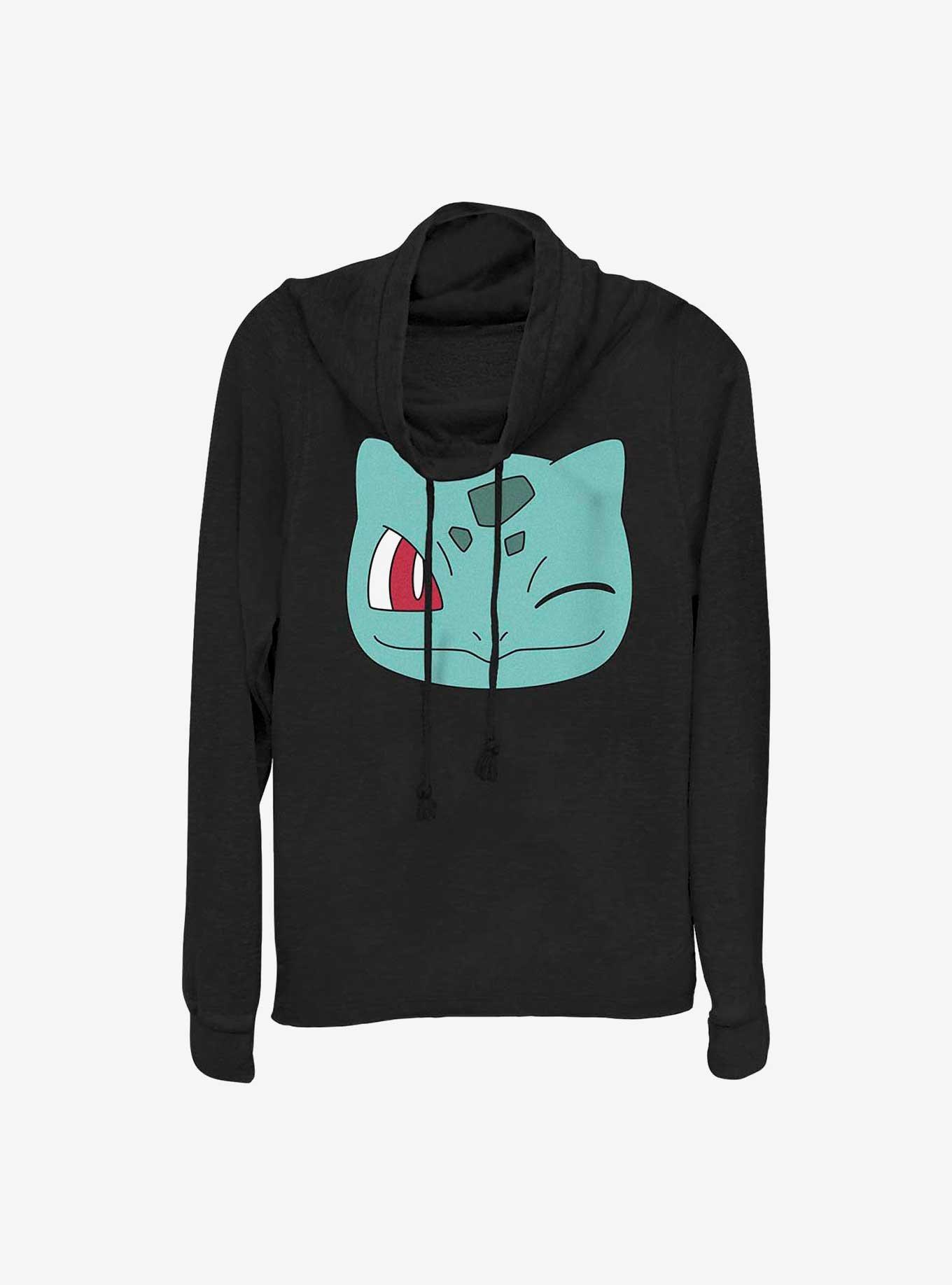 Pokemon Bulbasaur Face Cowl Neck Long-Sleeve Top, BLACK, hi-res