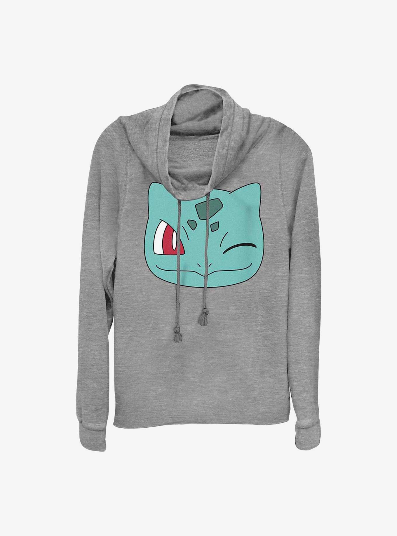 Pokemon Bulbasaur Face Cowl Neck Long-Sleeve Top, GRAY HTR, hi-res