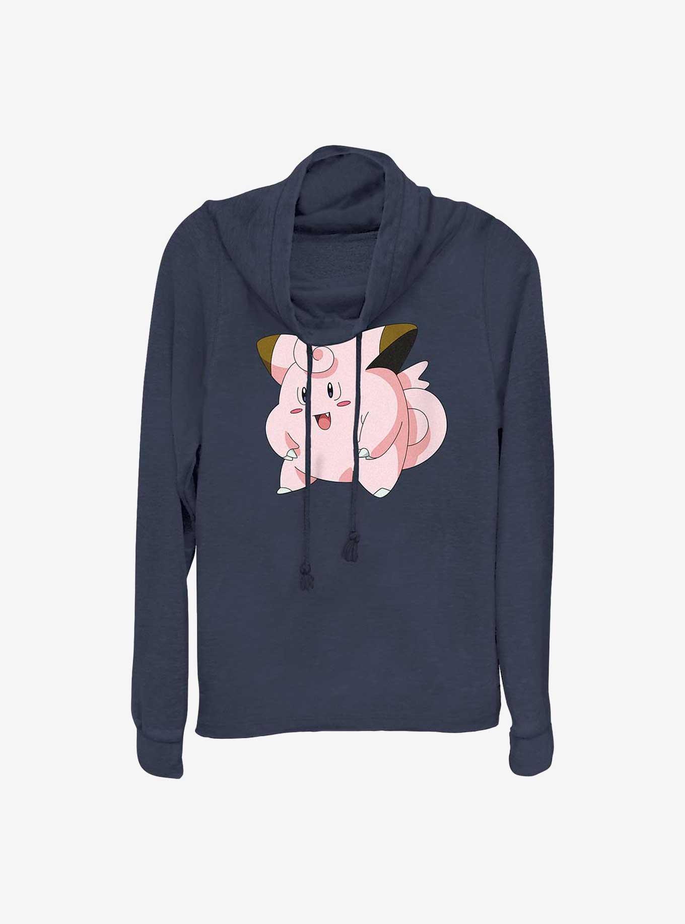 Pokemon Clefairy Pose Cowl Neck Long-Sleeve Top, NAVY, hi-res