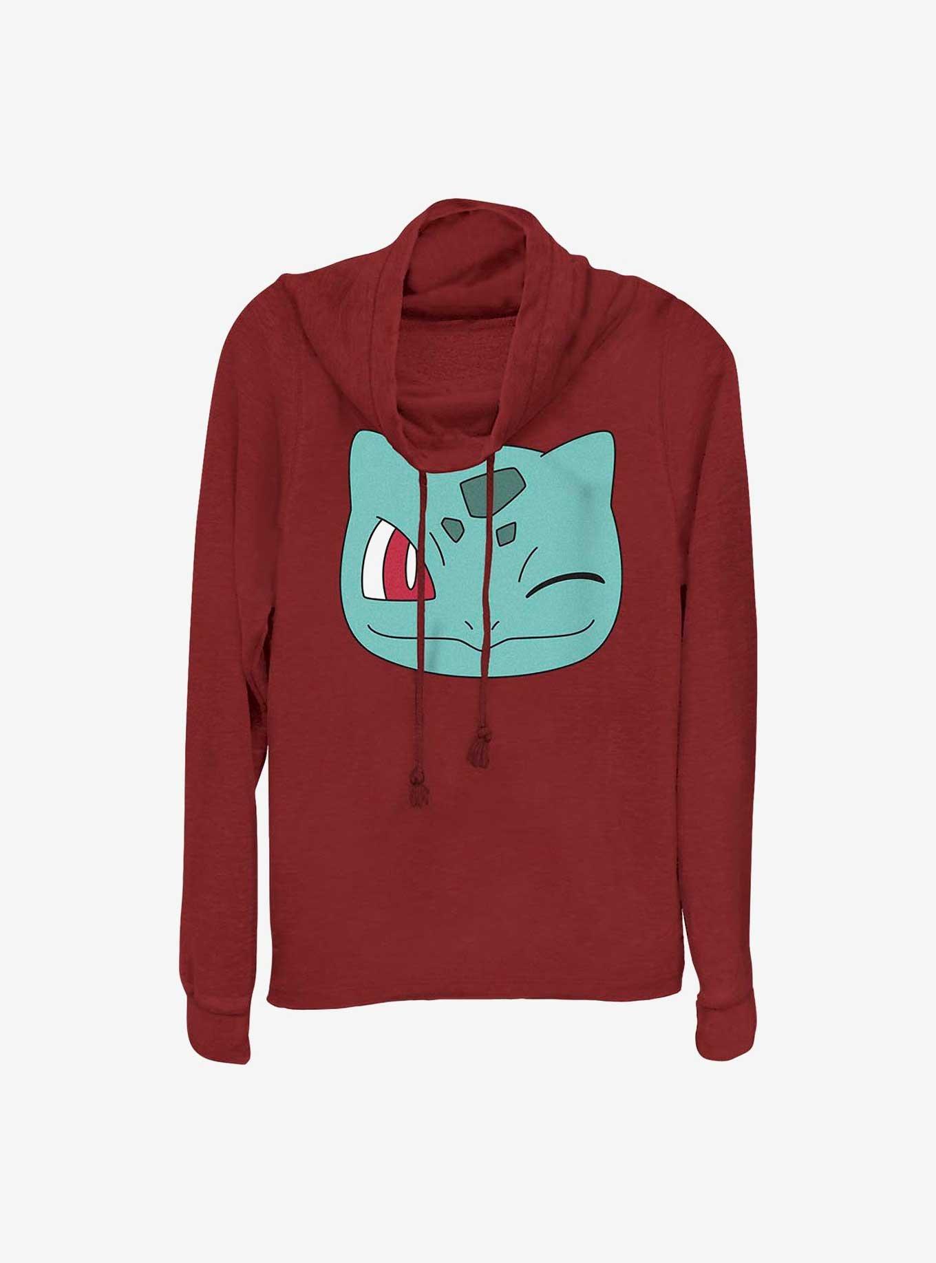 Pokemon Bulbasaur Face Cowl Neck Long-Sleeve Top, SCARLET, hi-res