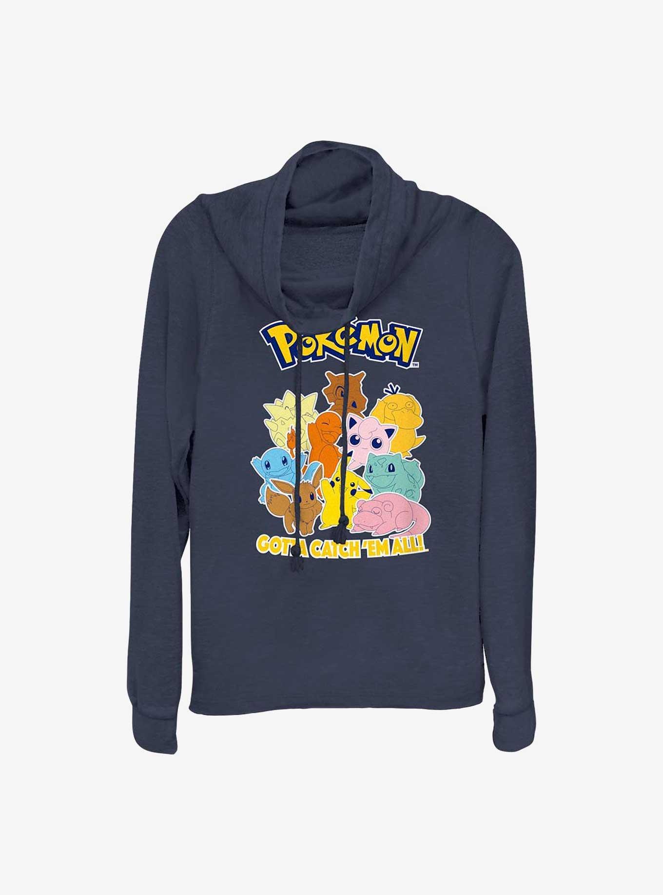 Pokemon Catch 'Em All Cowl Neck Long-Sleeve Top, NAVY, hi-res
