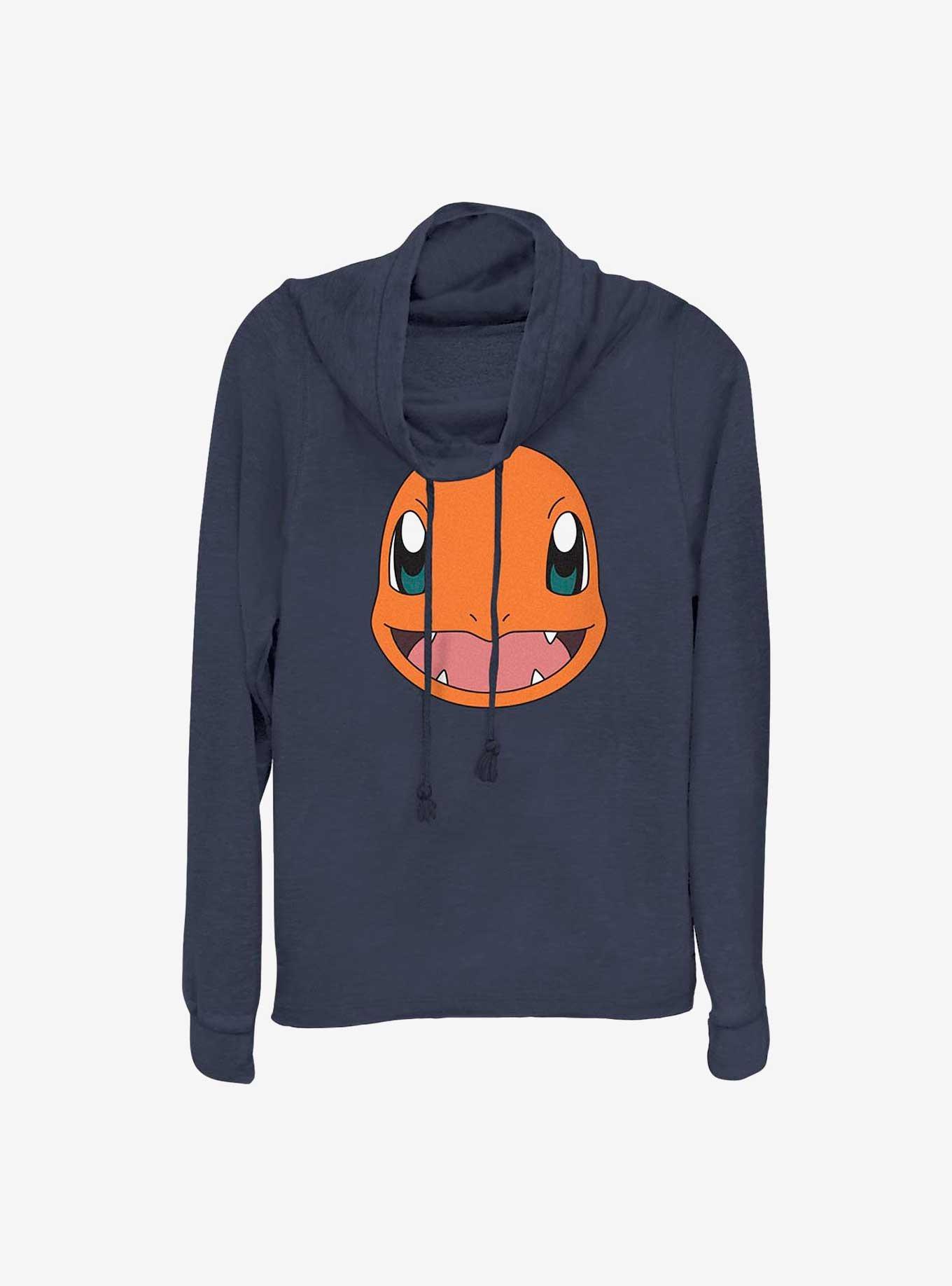 Pokemon Charmander Face Cowl Neck Long-Sleeve Top, NAVY, hi-res