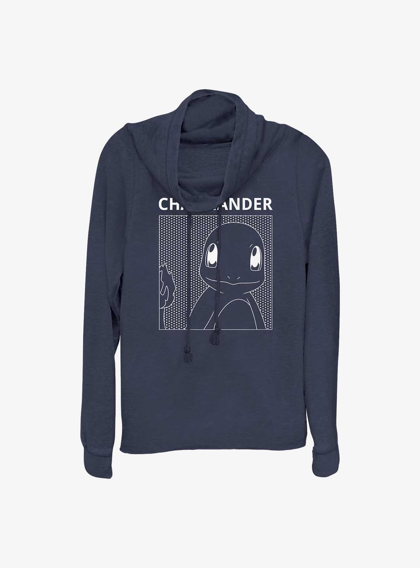 Pokemon Charmander Cowl Neck Long-Sleeve Top, NAVY, hi-res