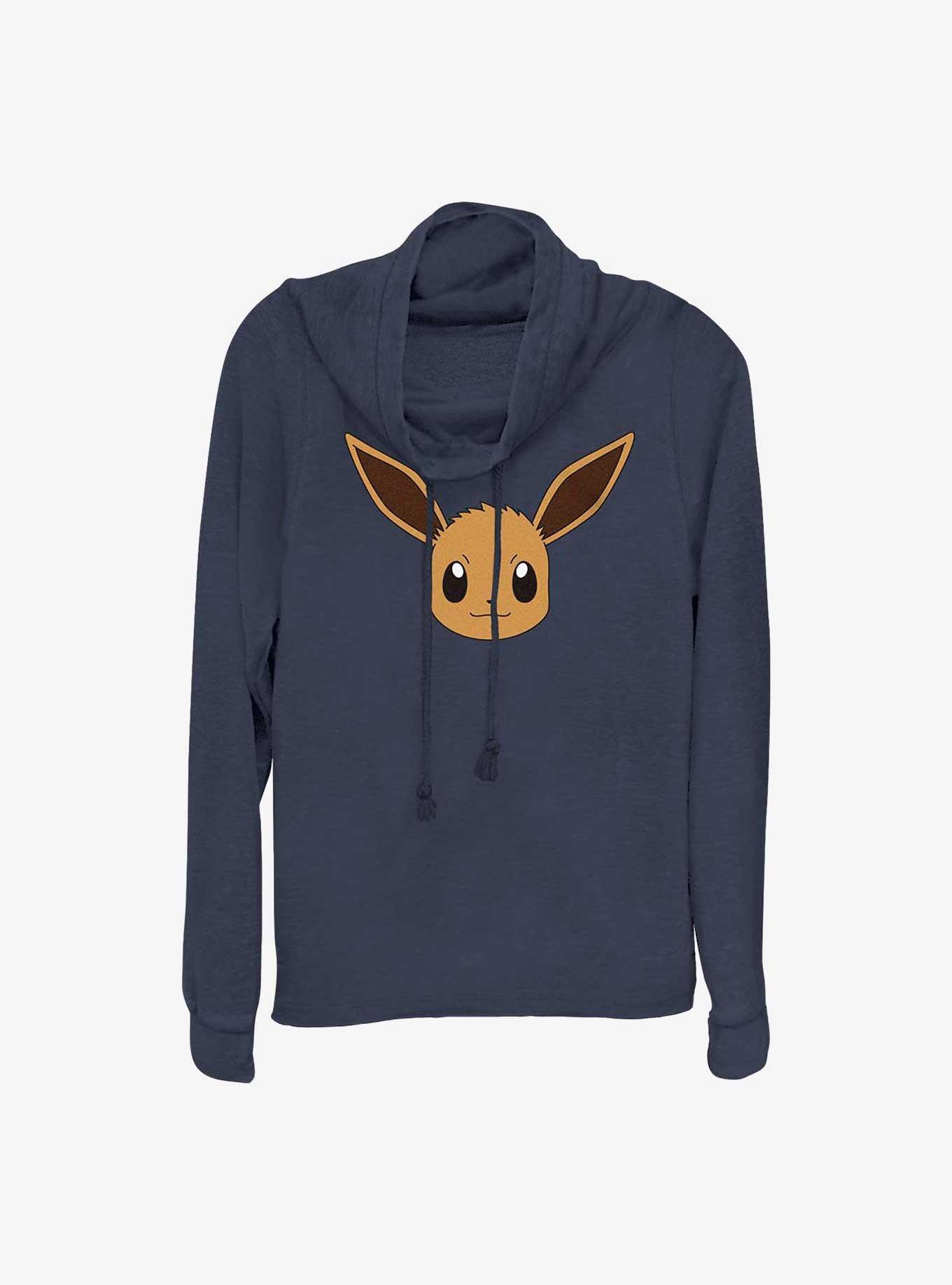 Pokemon Eevee Face Cowl Neck Long-Sleeve Top, NAVY, hi-res