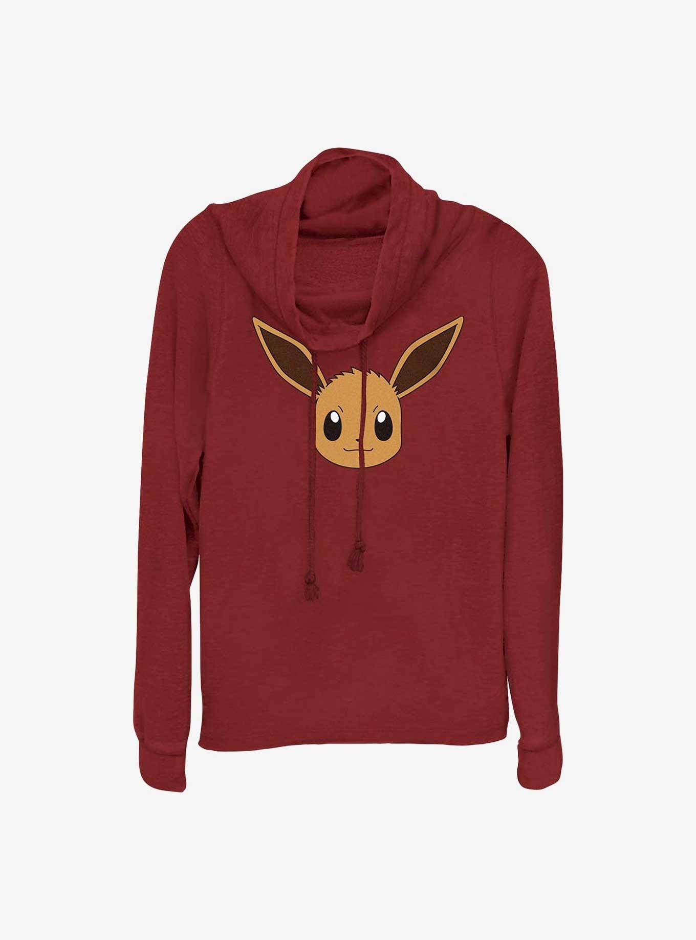 Pokemon Eevee Face Cowl Neck Long-Sleeve Top, SCARLET, hi-res