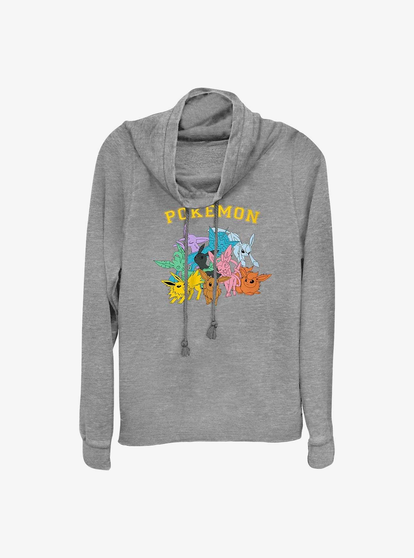 Pokemon Gotta Catch Eeveelutions Cowl Neck Long-Sleeve Top, GRAY HTR, hi-res