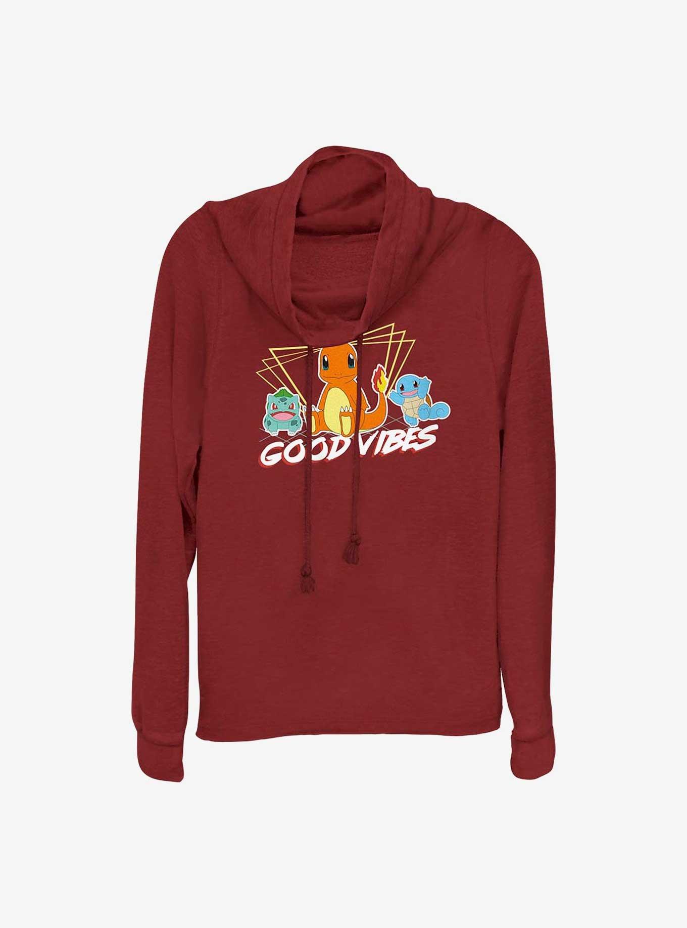Pokemon Good Vibes Starters Cowl Neck Long-Sleeve Top, SCARLET, hi-res