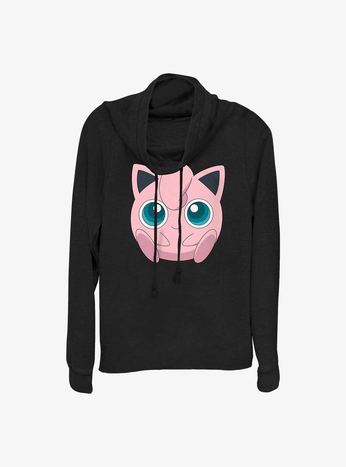 Pokemon Jigglypuff Face Cowl Neck Long-Sleeve Top, BLACK, hi-res