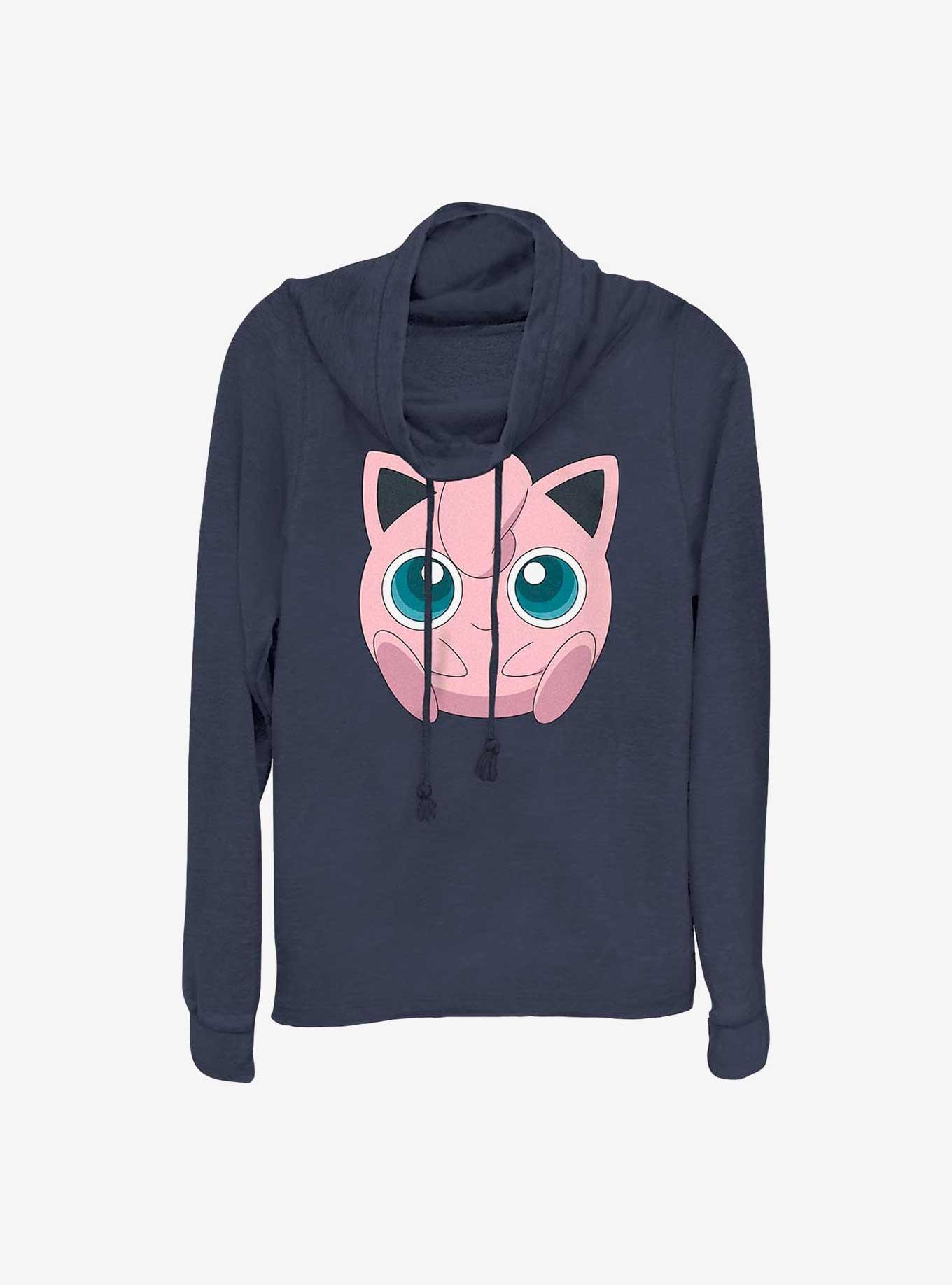 Pokemon Jigglypuff Face Cowl Neck Long-Sleeve Top, NAVY, hi-res