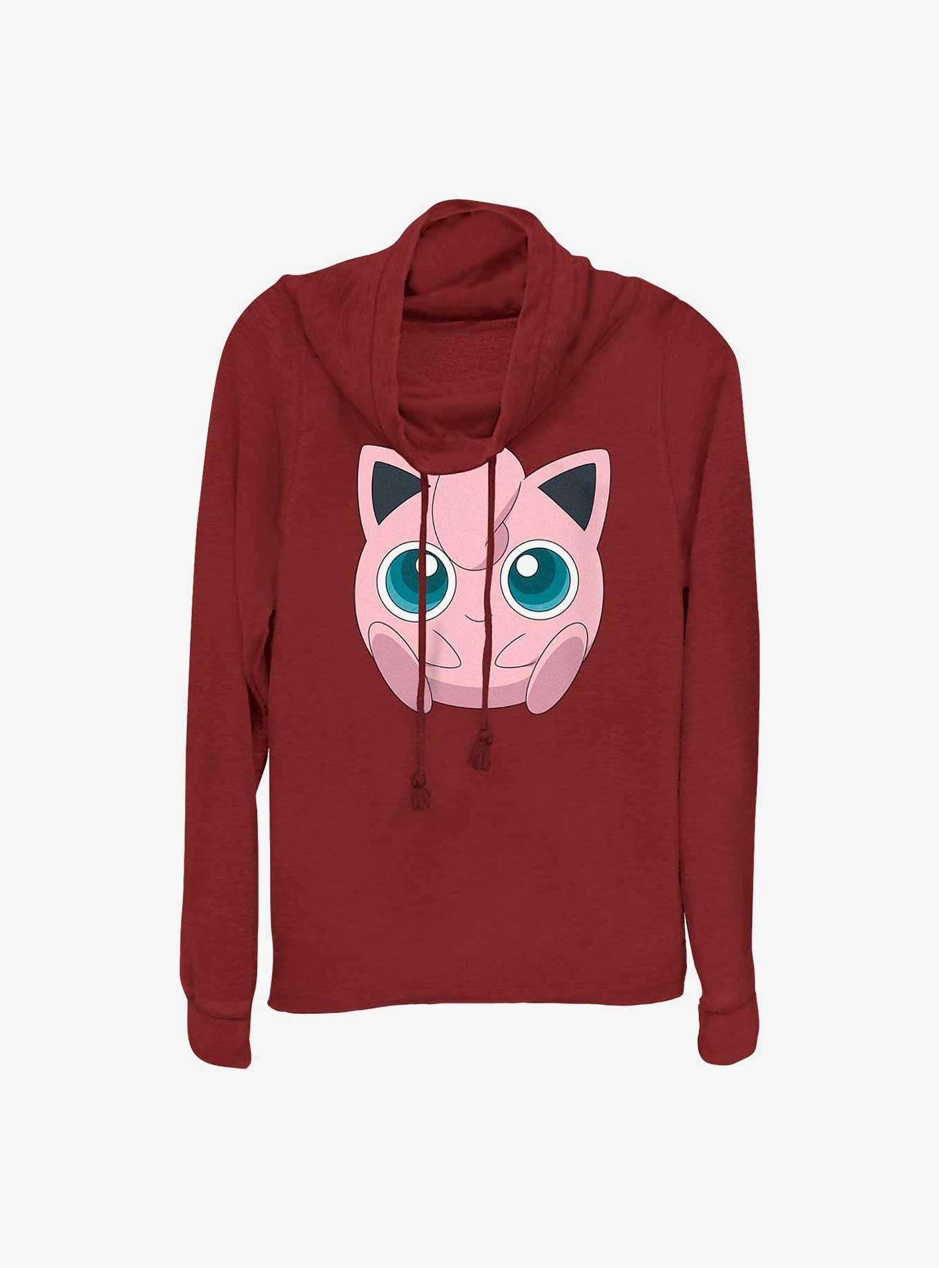Pokemon Jigglypuff Face Cowl Neck Long-Sleeve Top, SCARLET, hi-res