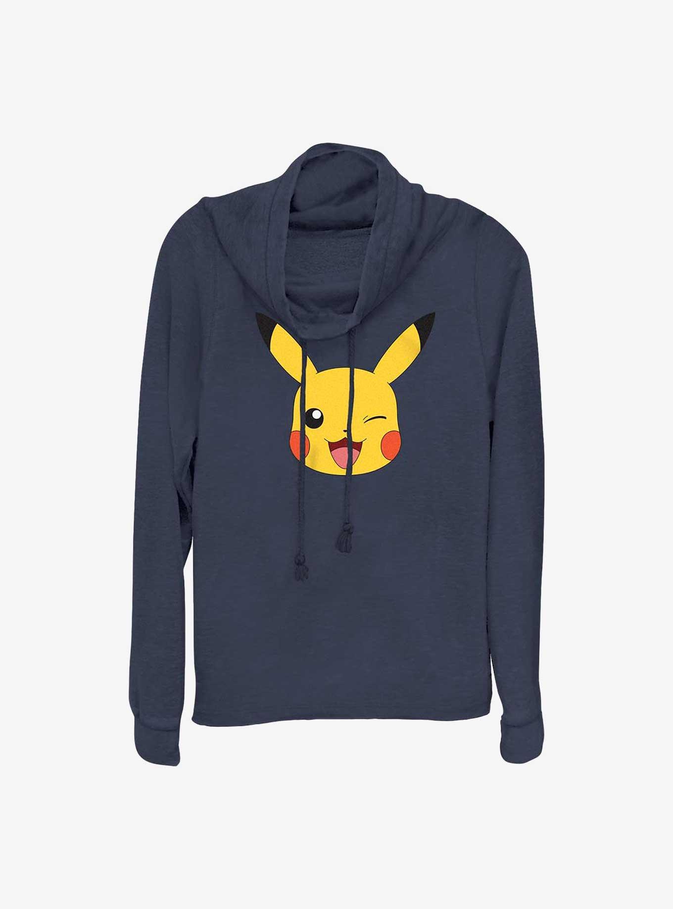 Pokemon Pikachu Face Cowl Neck Long-Sleeve Top, NAVY, hi-res