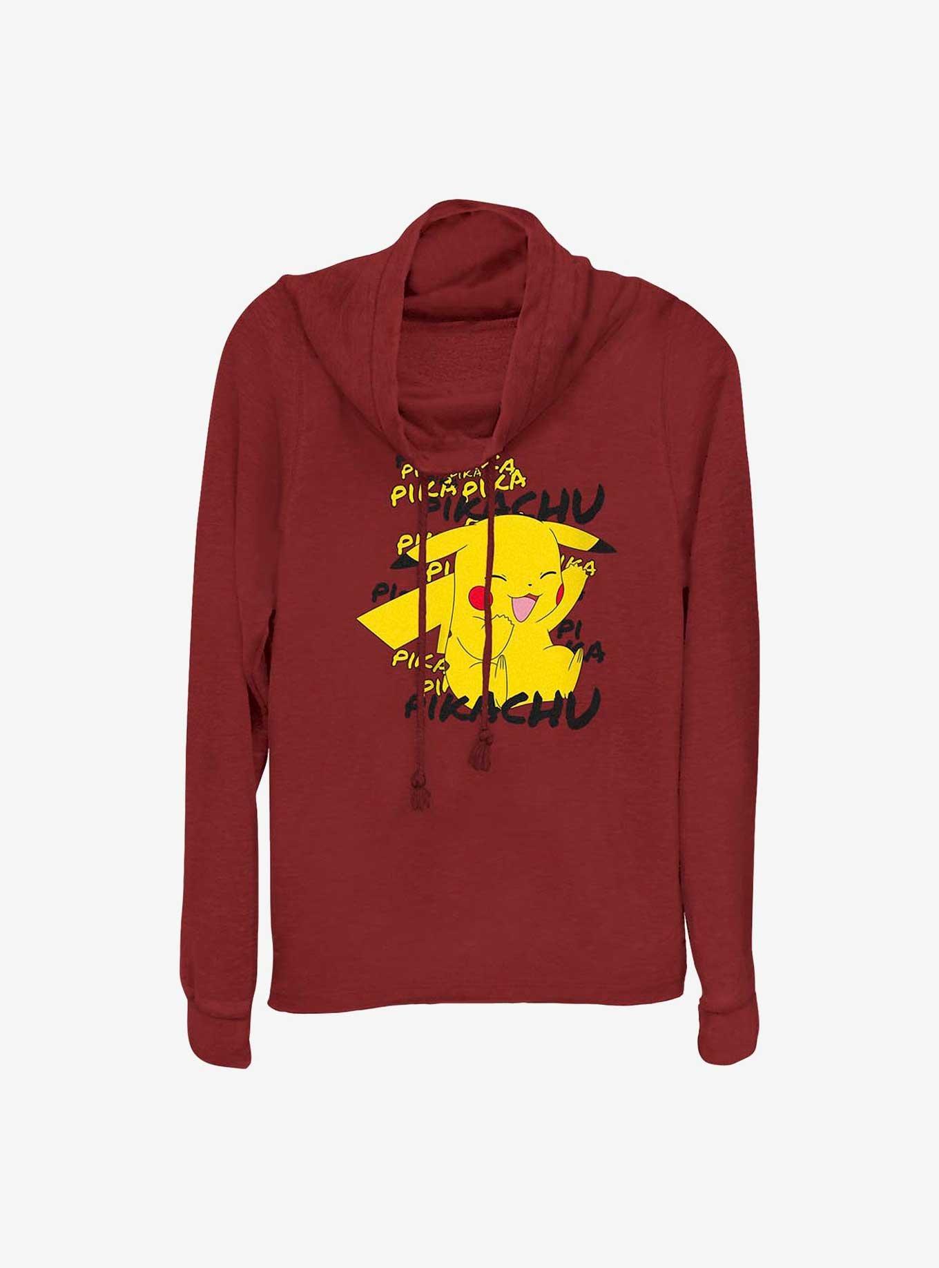 Pokemon Pikachu Cracks A Joke Cowl Neck Long-Sleeve Top, SCARLET, hi-res