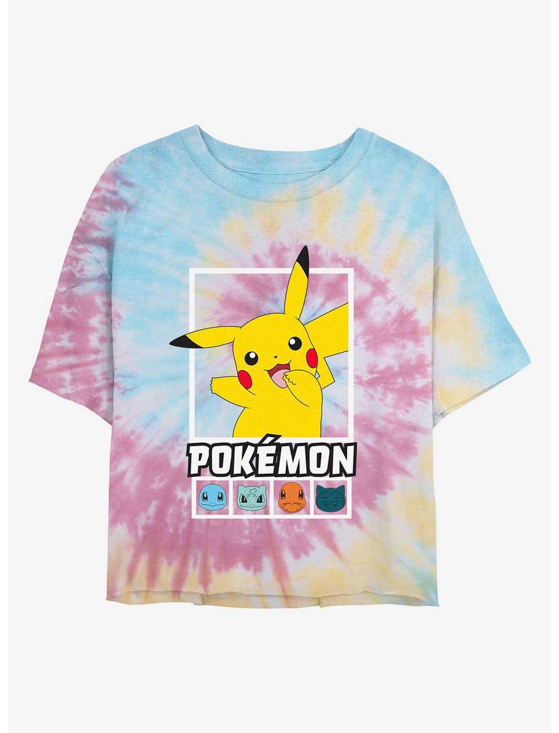 Pokemon Battle Lineup Pikachu, Squirtle, Bulbasaur, Charmander, & Snorlax Tie-Dye Girls Crop T-Shirt, BLUPNKLY, hi-res