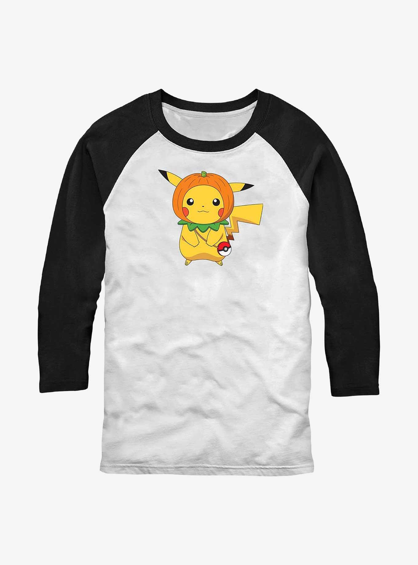 Pokemon Pumpkin Hat Pikachu Raglan T-Shirt, WHTBLK, hi-res