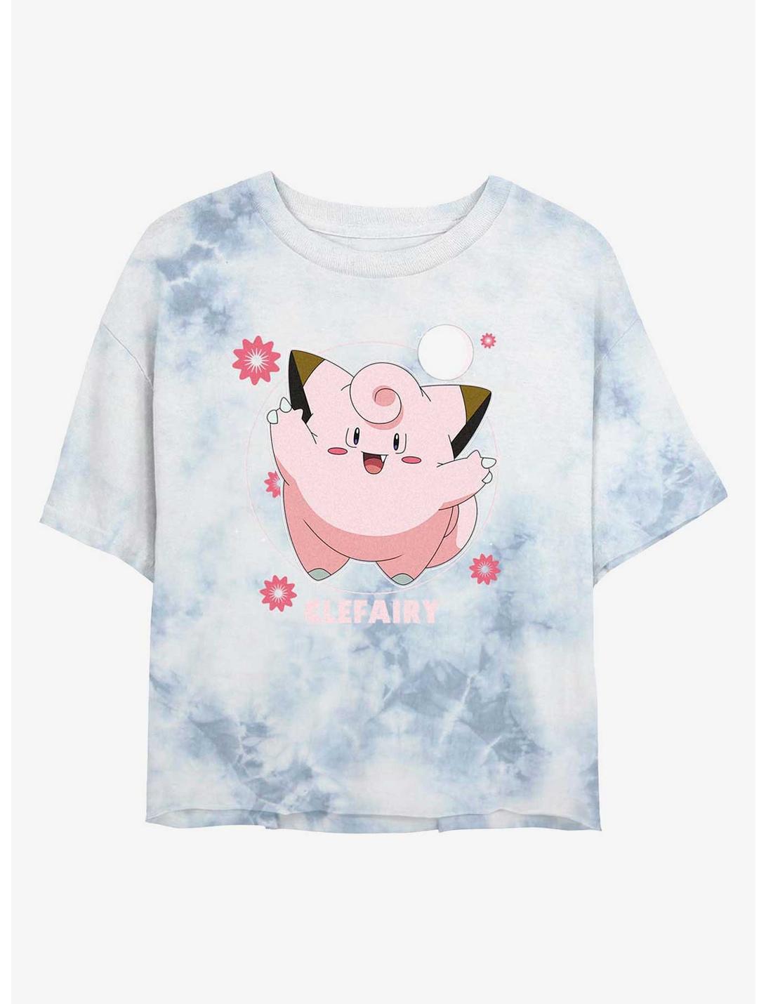 Pokemon Clefairy Fairy Dance Tie-Dye Girls Crop T-Shirt, WHITEBLUE, hi-res