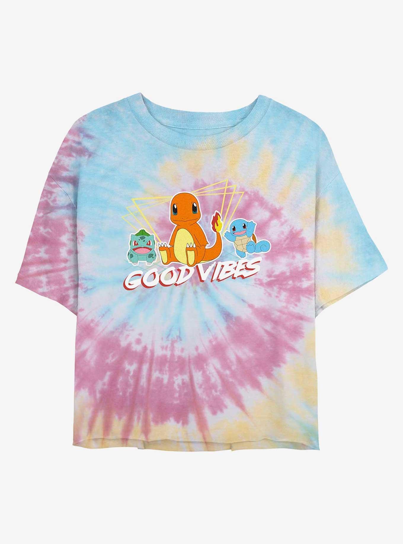 Pokemon Good Vibes Starters Tie-Dye Girls Crop T-Shirt