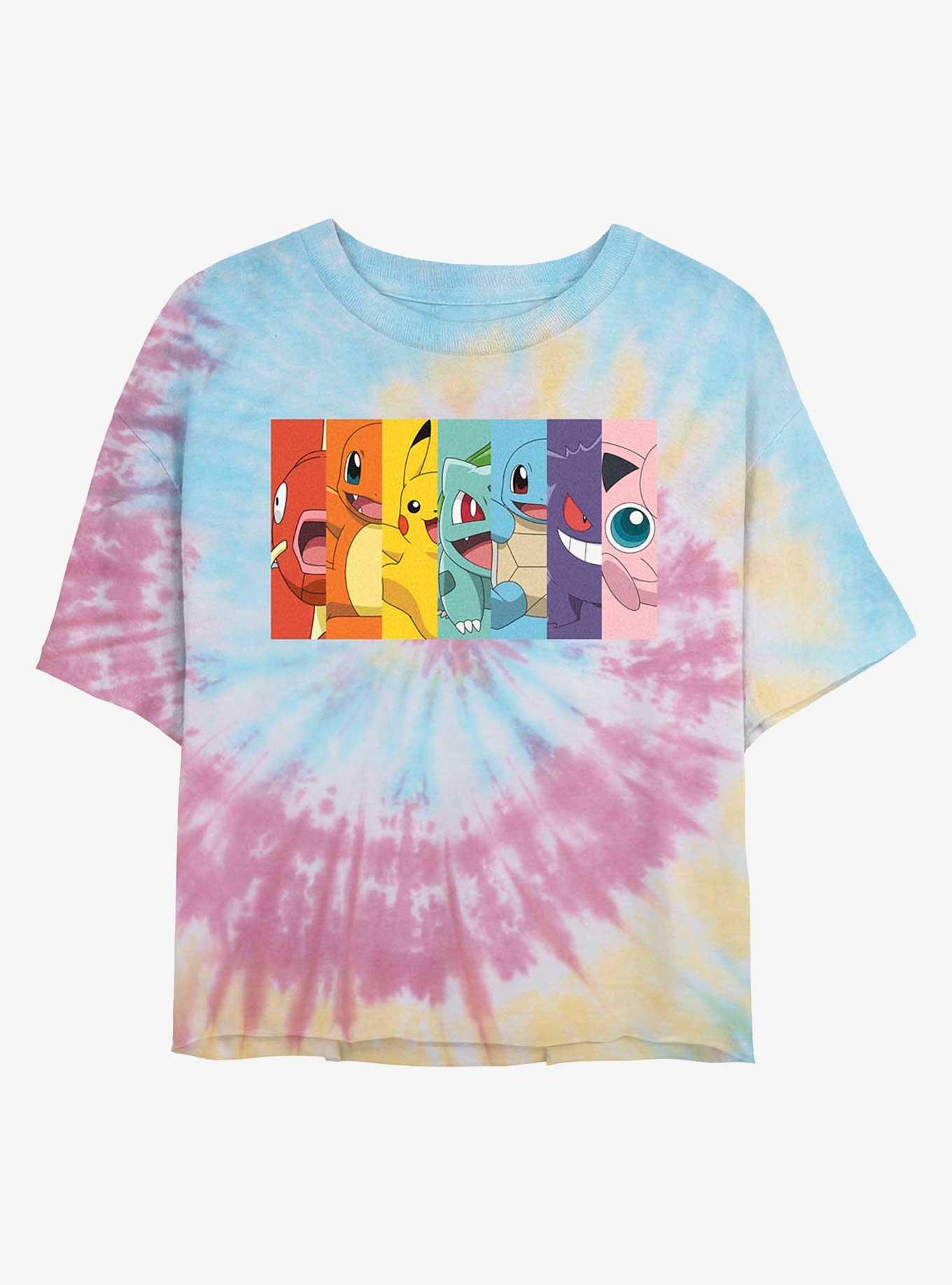 Pokemon Rainbow Faces Tie-Dye Girls Crop T-Shirt