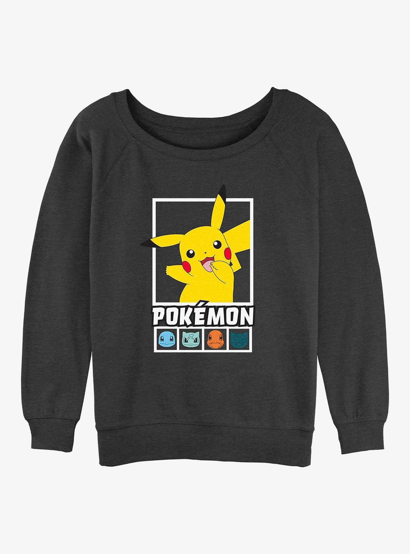 Pokemon Battle Lineup Pikachu, Squirtle, Bulbasaur, Charmander, & Snorlax Girls Slouchy Sweatshirt, CHAR HTR, hi-res