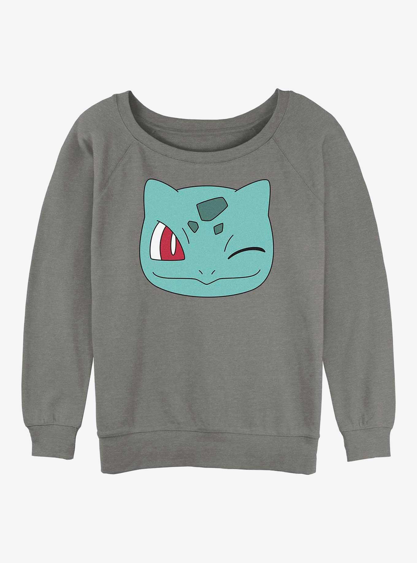 Pokemon Bulbasaur Face Girls Slouchy Sweatshirt, GRAY HTR, hi-res