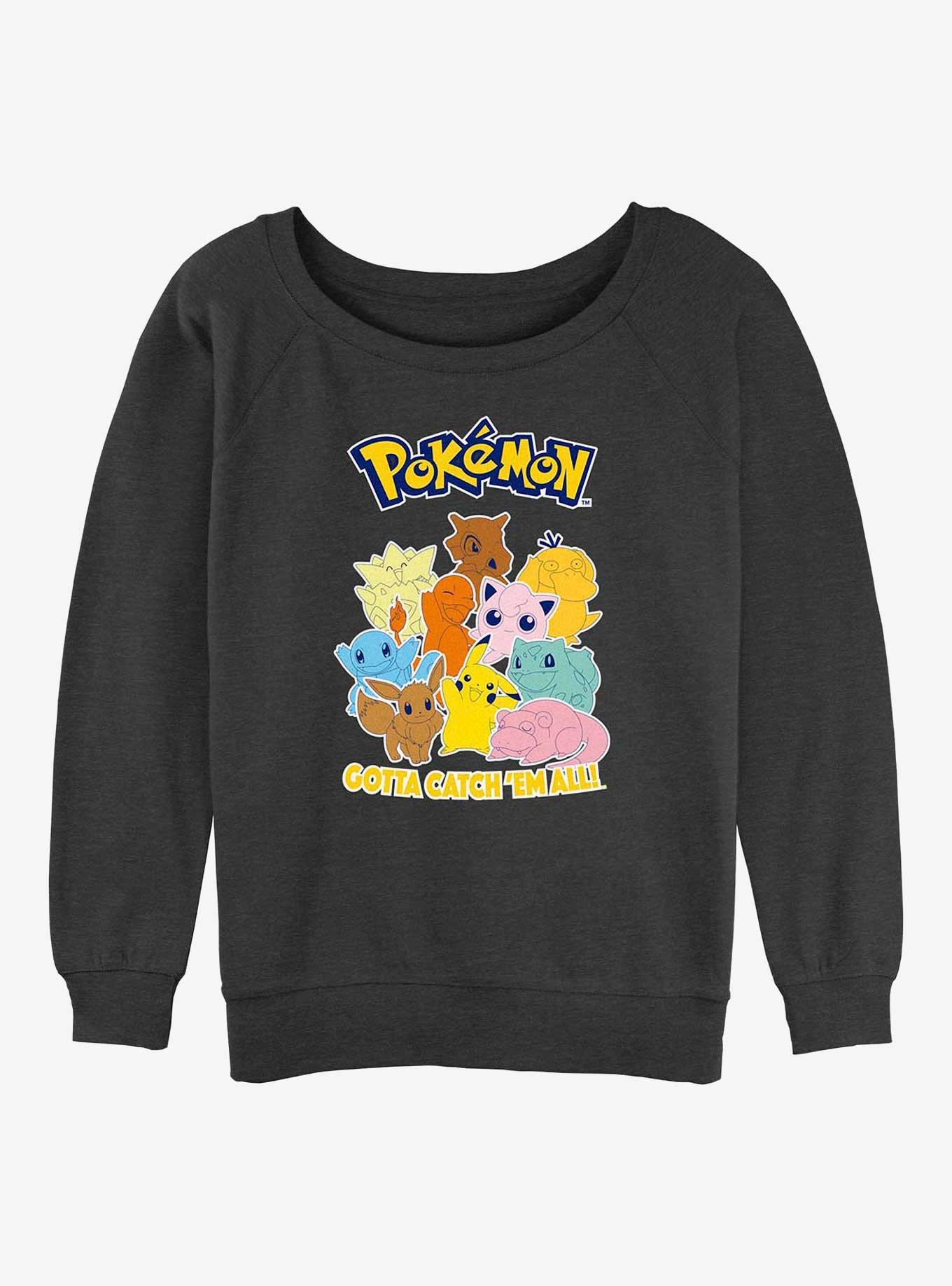 Pokemon Catch 'Em All Girls Slouchy Sweatshirt, CHAR HTR, hi-res