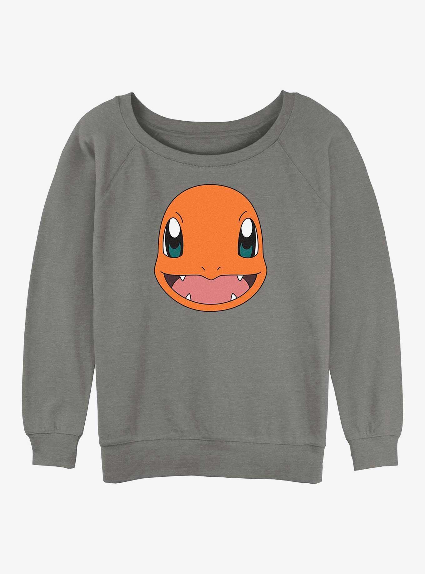 Pokemon Charmander Face Girls Slouchy Sweatshirt, GRAY HTR, hi-res