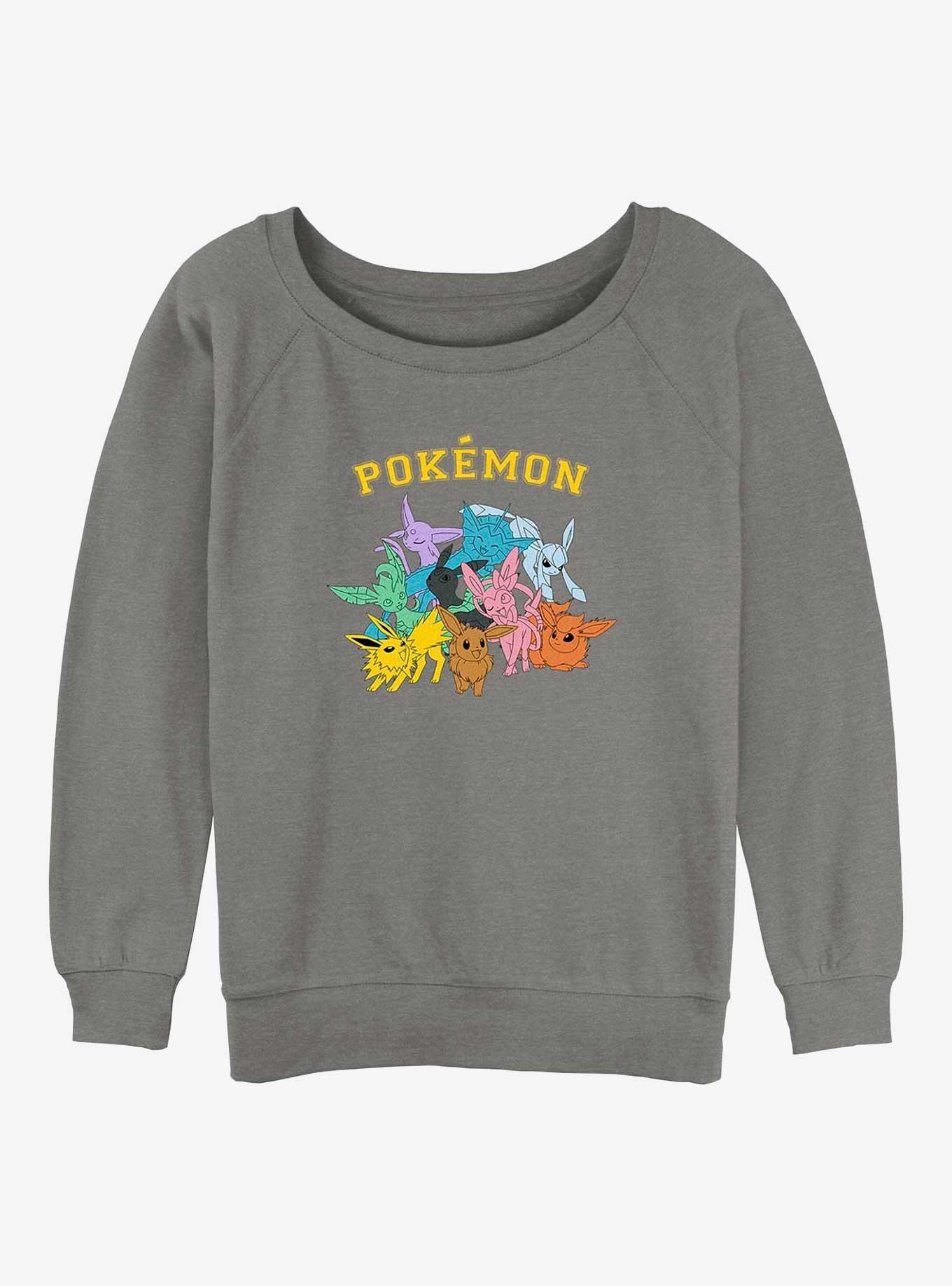 Pokemon Gotta Catch Eeveelutions Girls Slouchy Sweatshirt, GRAY HTR, hi-res