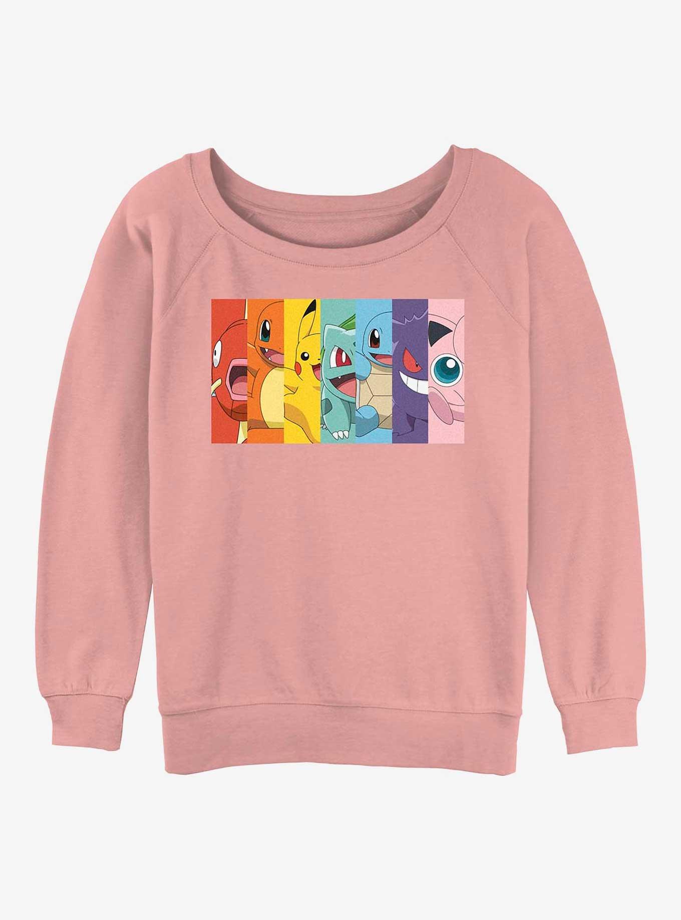 Pokemon Rainbow Faces Girls Slouchy Sweatshirt, DESERTPNK, hi-res