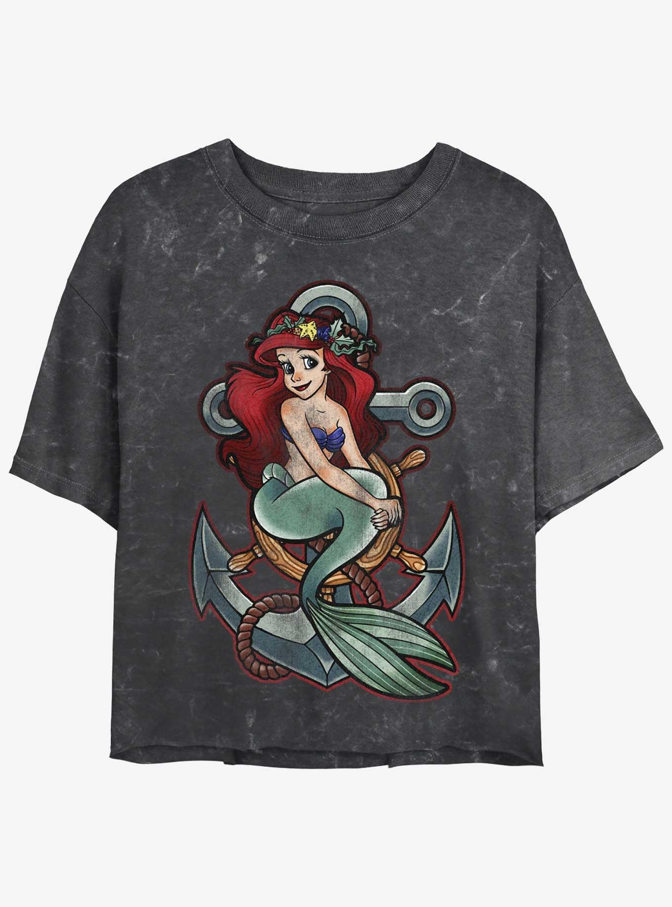 Disney The Little Mermaid Anchor Ariel Mineral Wash Womens Crop T-Shirt, , hi-res