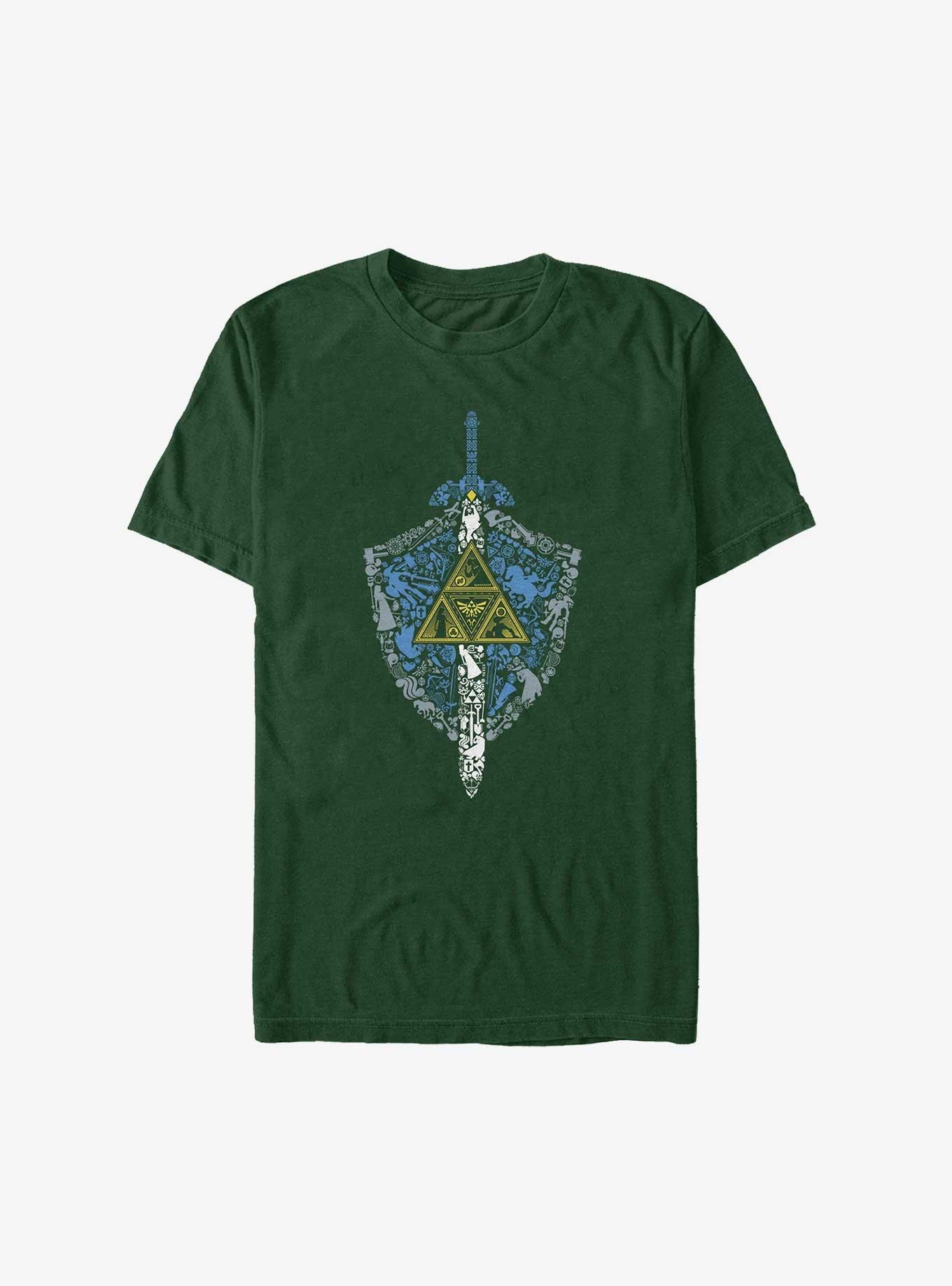 Legend Of Zelda Trifoce Shield And Master Sword T-Shirt, FOREST GRN, hi-res