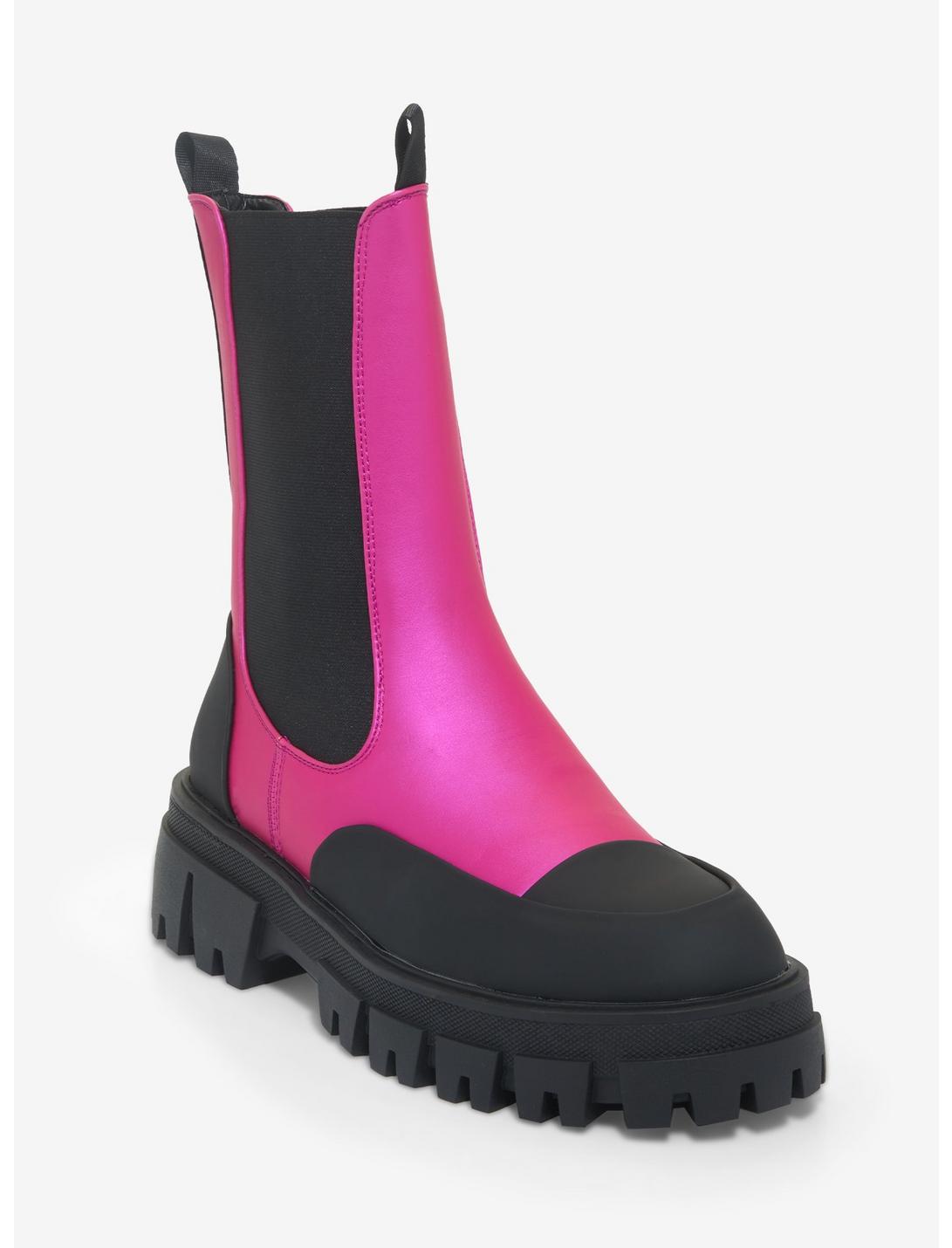 Azalea Wang Black & Pink Slip-On Combat Boots, PINK, hi-res