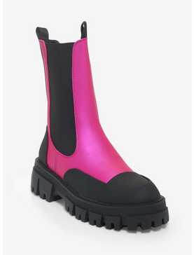 Azalea Wang Black & Pink Slip-On Combat Boots, , hi-res